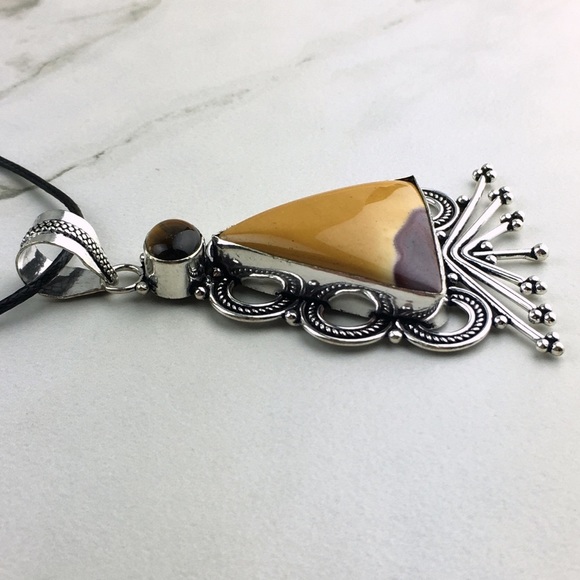 New Mookaite & Tiger’s Eye Stone Silver Overlay Pendant Necklace - Picture 7 of 9